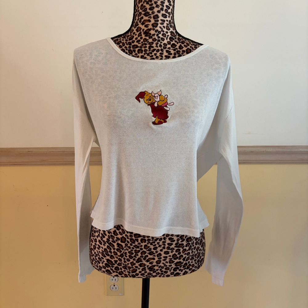 Walt Disney World Winnie the Pooh Piglet Sleepwear Top White Medium Vintage